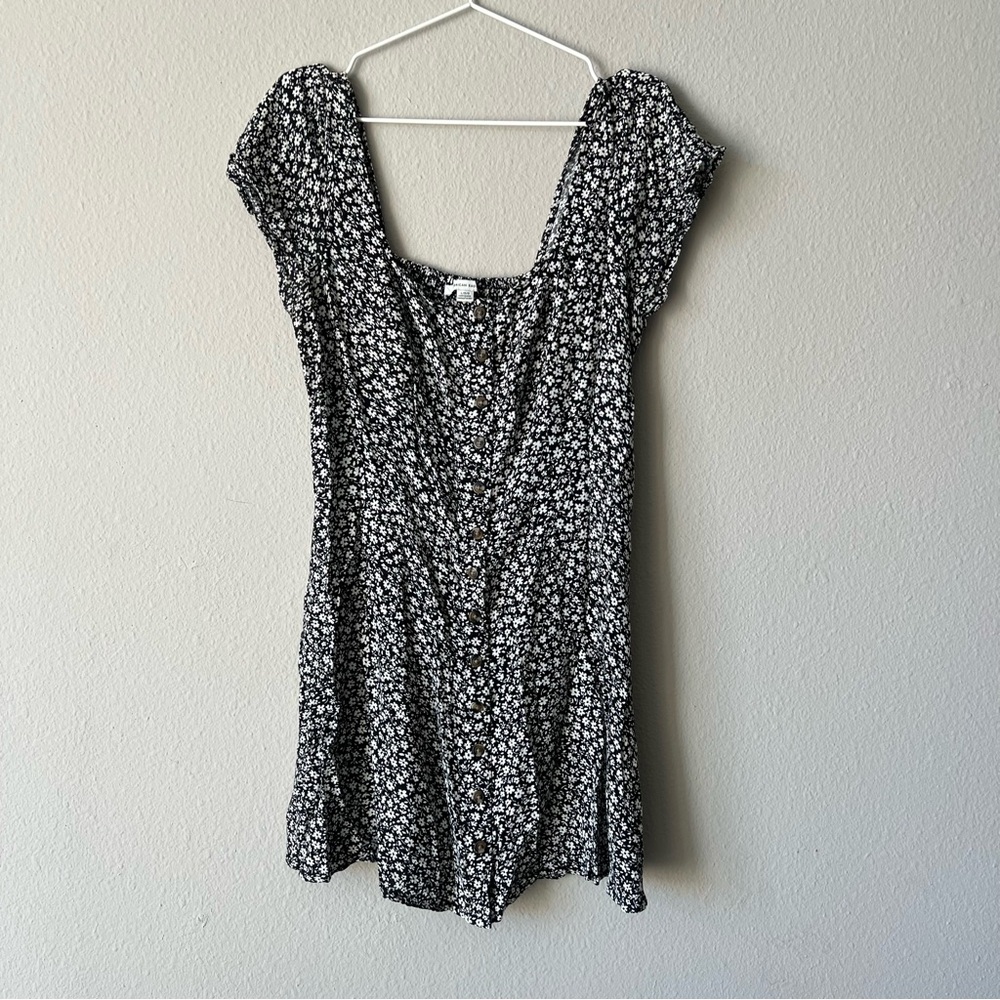 American Eagle Outfitters Black and White Floral Button Down Mini Dress
